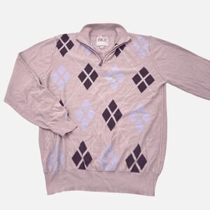 BKE Mens Argyle Pullover Sweater XL Beige 1/4 Zip 100% Cotton‎ Casual Knit